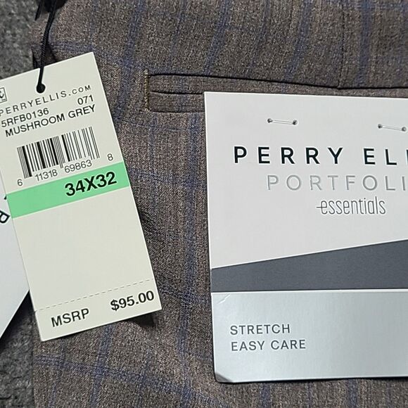 Perry Ellis Portfolio Pants Mens 34x32 Slim‎ Fit Stretch Dress Formal Trousers - Picture 12 of 12